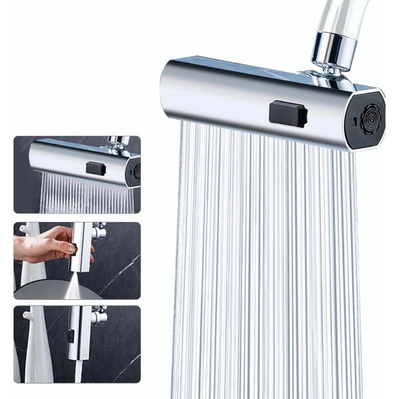 Casa si Gradina - Sanitare - Lavoar baie si accesorii - Accesorii baterii sanitare - Extensie robinet 3 in 1, 360°, 3 moduri de functionare, cupru, argintiu - Infinity.ro