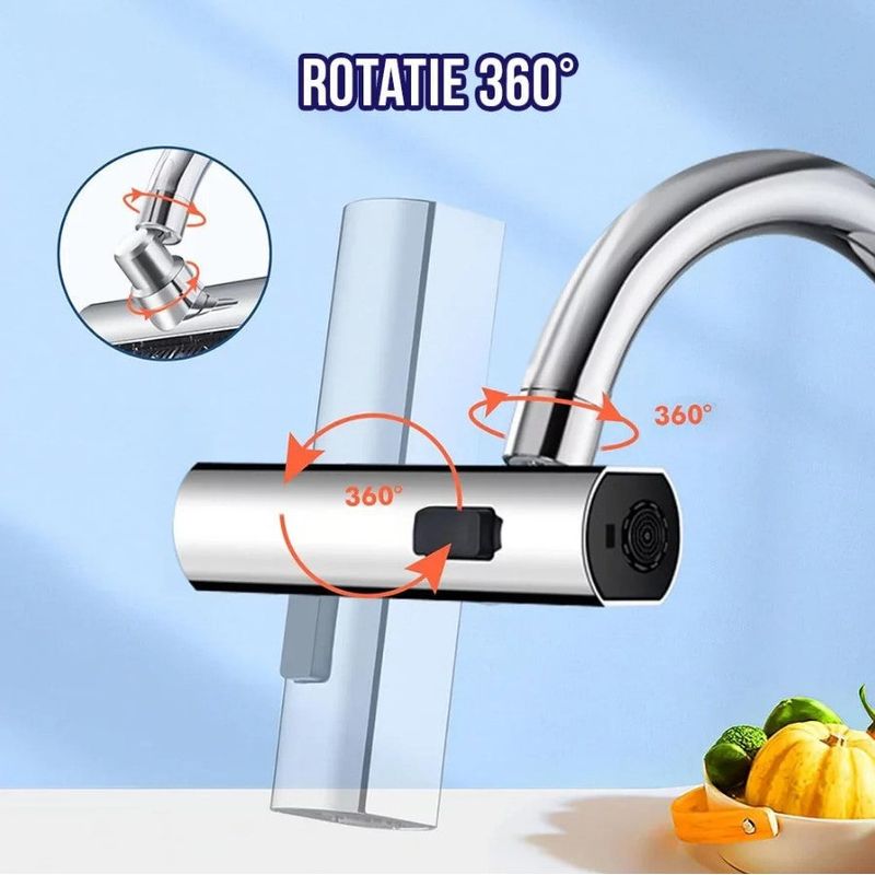 Casa si Gradina - Sanitare - Lavoar baie si accesorii - Accesorii baterii sanitare - Extensie robinet 3 in 1, 360°, 3 moduri de functionare, cupru, argintiu - Infinity.ro