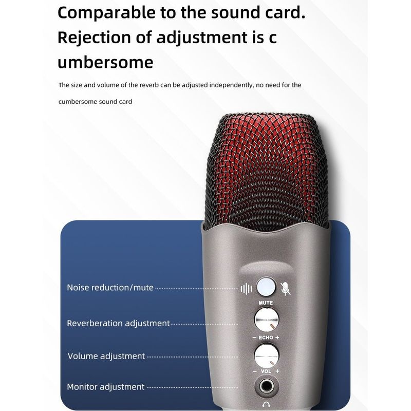 TV, Audio-Video si Foto - Audio profesionale - Microfoane profesionale - Microfon cu condensator RGB de inregistrare, cu suport, USB Plug and Play - Infinity.ro