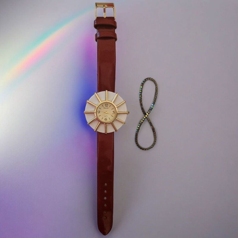 Fashion, accesorii si bijuterii - Femei - Bijuterii femei - Ceasuri femei - Set ceas casual de dama, bratara inclusa, mecanism quartz, display analog, bratara burgundy lacuita, inchidere catarama - Infinity.ro