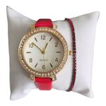 Fashion, accesorii si bijuterii - Femei - Bijuterii femei - Ceasuri femei - Set ceas casual de dama cu bratara inclusa, mecanism quartz, display analog, curea roz lacuit, inchidere catarama - Infinity.ro