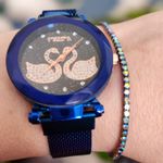 Fashion, accesorii si bijuterii - Femei - Bijuterii femei - Ceasuri femei - Set ceas casual de dama, bratara inclusa, mecanism quartz, display analog, bratara albastru electric magnetica - Infinity.ro