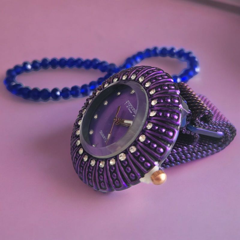 Fashion, accesorii si bijuterii - Femei - Bijuterii femei - Ceasuri femei - Set ceas casual de dama cu bratara inclusa, mecanism quartz, display analog, bratara mov, inchidere magnetica - Infinity.ro