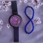 Fashion, accesorii si bijuterii - Femei - Bijuterii femei - Ceasuri femei - Set ceas casual de dama cu bratara inclusa, mecanism quartz, display analog, bratara mov, inchidere magnetica - Infinity.ro