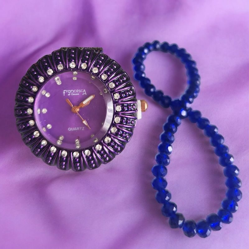 Fashion, accesorii si bijuterii - Femei - Bijuterii femei - Ceasuri femei - Set ceas casual de dama cu bratara inclusa, mecanism quartz, display analog, bratara mov, inchidere magnetica - Infinity.ro