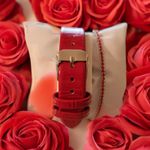 Fashion, accesorii si bijuterii - Femei - Bijuterii femei - Ceasuri femei - Set Ceas Casual de Dama cu Bratara Inclusa, display analog, mecanism quartz, curea piele ecologica lacuita, rosu - Infinity.ro