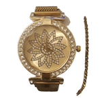 Fashion, accesorii si bijuterii - Femei - Bijuterii femei - Ceasuri femei - Set ceas casual de dama cu bratara inclusa, mecanism quartz, display analog, bratara aurie, inchidere magnetica - Infinity.ro