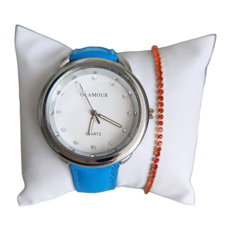 Fashion, accesorii si bijuterii - Femei - Bijuterii femei - Ceasuri femei - Set ceas casual de dama cu bratara inclusa, mecanism quartz, display analog, curea albastra, inchidere catarama - Infinity.ro