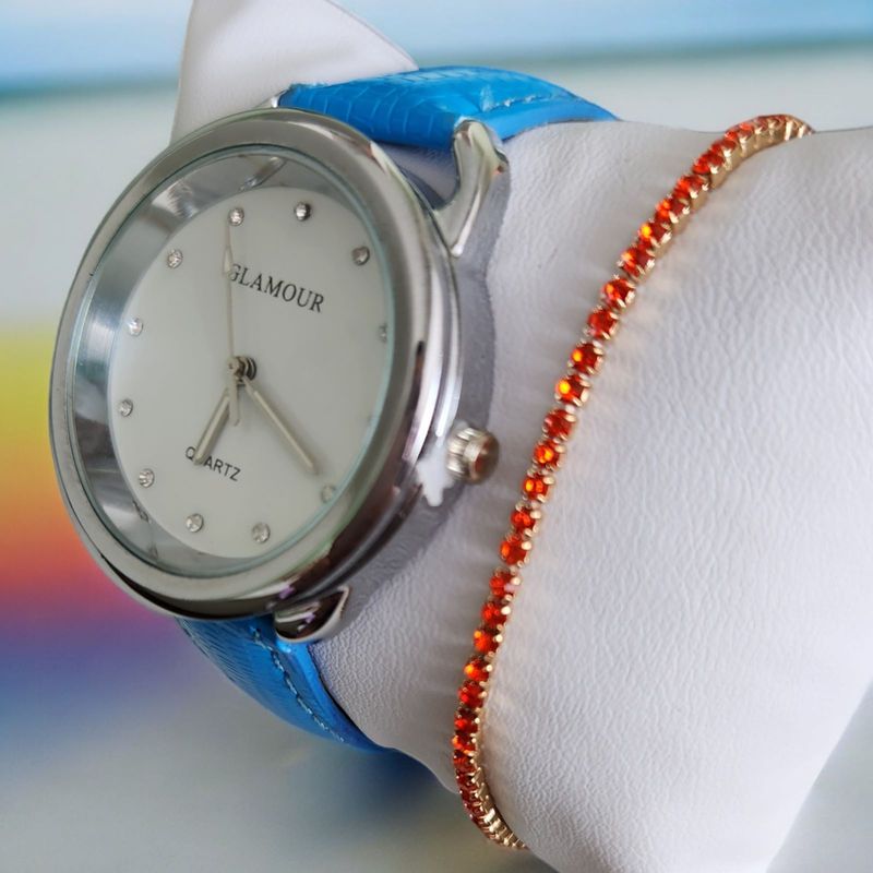 Fashion, accesorii si bijuterii - Femei - Bijuterii femei - Ceasuri femei - Set ceas casual de dama cu bratara inclusa, mecanism quartz, display analog, curea albastra, inchidere catarama - Infinity.ro