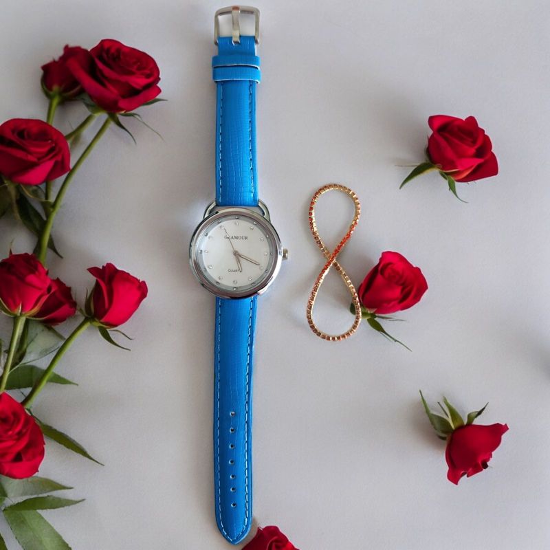 Fashion, accesorii si bijuterii - Femei - Bijuterii femei - Ceasuri femei - Set ceas casual de dama cu bratara inclusa, mecanism quartz, display analog, curea albastra, inchidere catarama - Infinity.ro