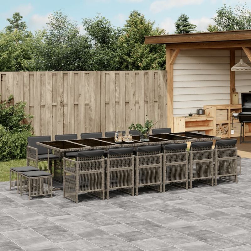Casa si Gradina - Gradina si terasa - Mobilier exterior - Seturi mobila gradina - Set mobilier de gradina cu perne, 17 piese, gri, poliratan - Infinity.ro