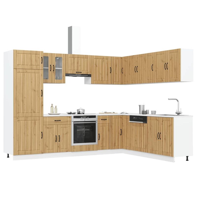 Casa si Gradina - Mobilier - Comode si corpuri - Corpuri bucatarie - Set dulap de bucatarie 14 piese „Lucca” stejar artizanal lemn - Infinity.ro