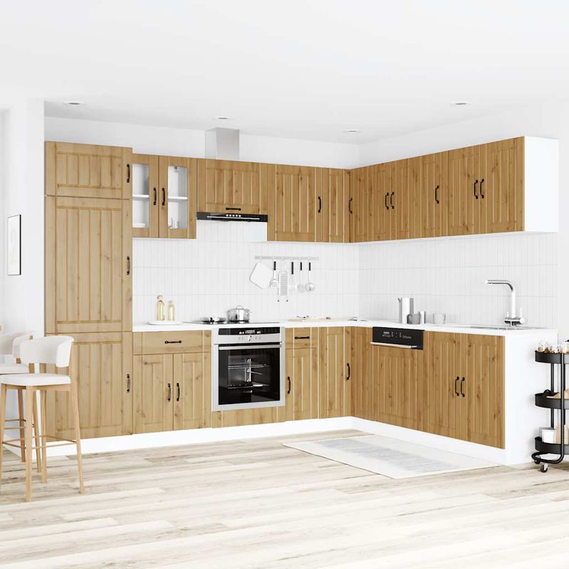 Casa si Gradina - Mobilier - Comode si corpuri - Corpuri bucatarie - Set dulap de bucatarie 14 piese „Lucca” stejar artizanal lemn - Infinity.ro