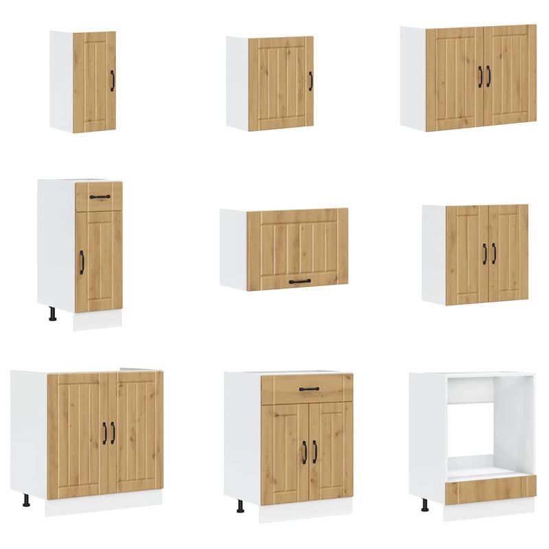 Casa si Gradina - Mobilier - Comode si corpuri - Corpuri bucatarie - Set dulap de bucatarie 14 piese „Lucca” stejar artizanal lemn - Infinity.ro