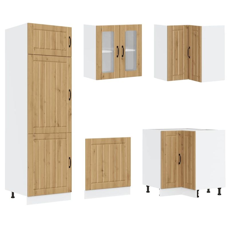Casa si Gradina - Mobilier - Comode si corpuri - Corpuri bucatarie - Set dulap de bucatarie 14 piese „Lucca” stejar artizanal lemn - Infinity.ro
