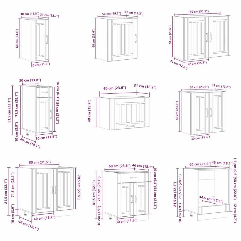Casa si Gradina - Mobilier - Comode si corpuri - Corpuri bucatarie - Set dulap de bucatarie 14 piese „Lucca” stejar artizanal lemn - Infinity.ro