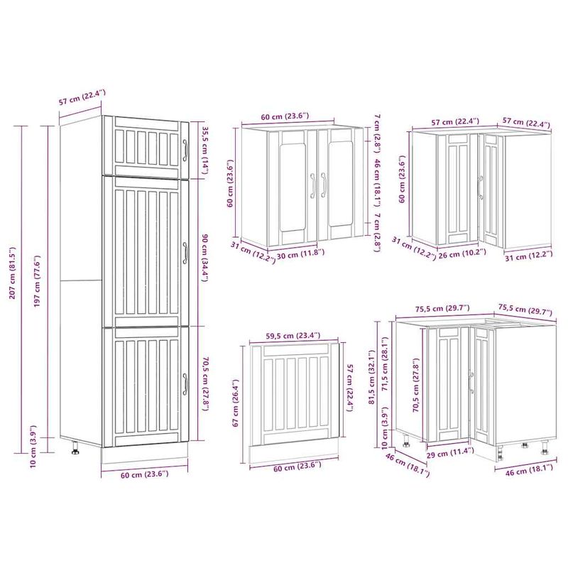 Casa si Gradina - Mobilier - Comode si corpuri - Corpuri bucatarie - Set dulap de bucatarie 14 piese „Lucca” stejar artizanal lemn - Infinity.ro