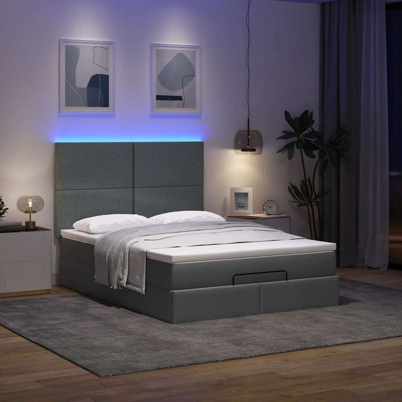 Casa si Gradina - Mobilier - Paturi si accesorii - Paturi - Cadru pat otoman cu saltea tesatura gri inchis 140x190cm - Infinity.ro