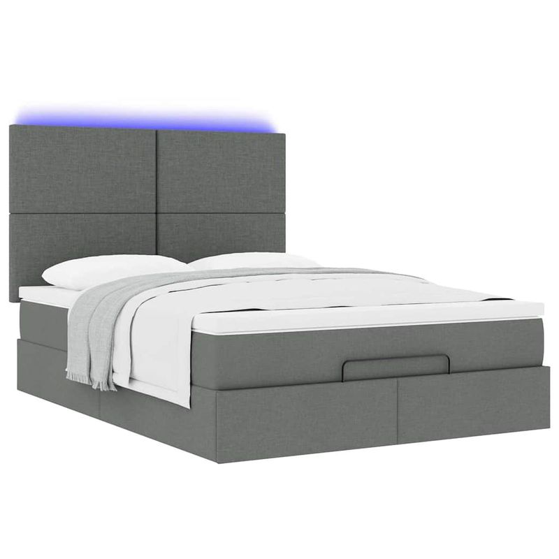 Casa si Gradina - Mobilier - Paturi si accesorii - Paturi - Cadru pat otoman cu saltea tesatura gri inchis 140x190cm - Infinity.ro
