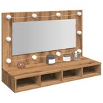 Casa si Gradina - Mobilier - Mobilier baie - Comode baie - Dulap cu oglinda si LED, Artisan Stejar, 90x31,5x62 cm - Infinity.ro