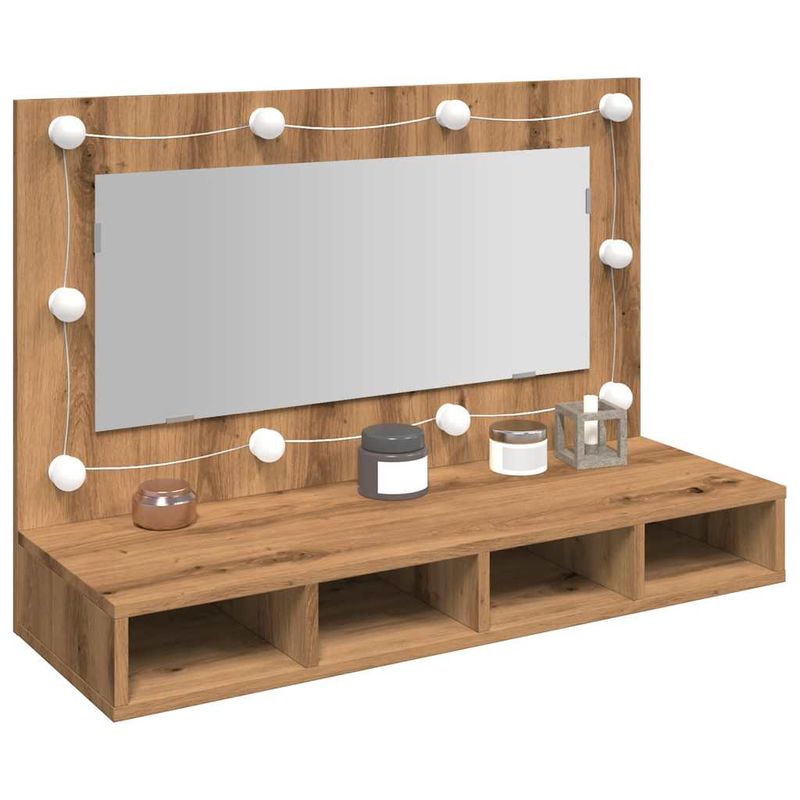 Casa si Gradina - Mobilier - Mobilier baie - Comode baie - Dulap cu oglinda si LED, Artisan Stejar, 90x31,5x62 cm - Infinity.ro