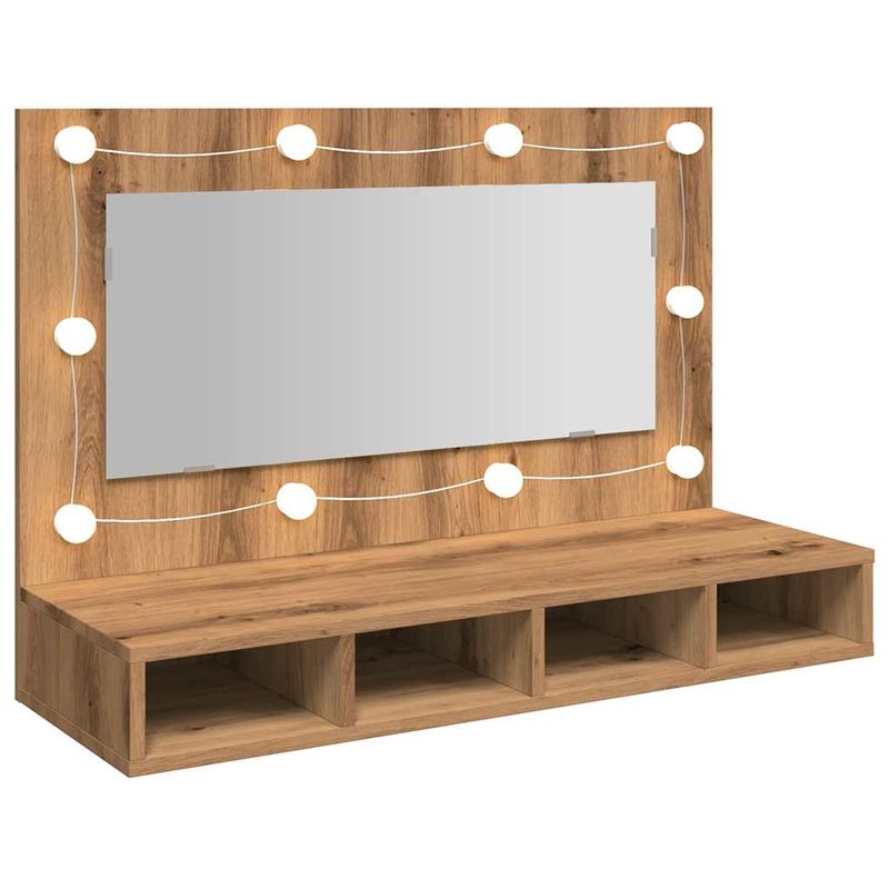 Casa si Gradina - Mobilier - Mobilier baie - Comode baie - Dulap cu oglinda si LED, Artisan Stejar, 90x31,5x62 cm - Infinity.ro