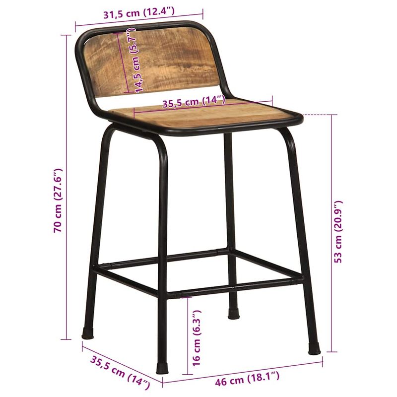 Casa si Gradina - Mobilier - Scaune si fotolii - Scaune - Scaune de bar 4 buc 46x35,5x70 cm lemn masiv Mango brut - Infinity.ro