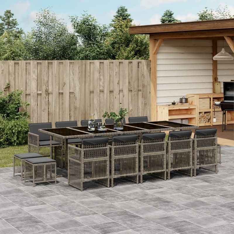 Casa si Gradina - Gradina si terasa - Mobilier exterior - Seturi mobila gradina - Set mobilier de gradina cu perne, 15 piese, gri, poliratan - Infinity.ro