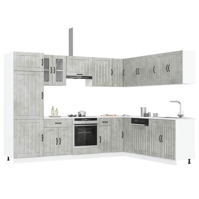 Casa si Gradina - Mobilier - Comode si corpuri - Corpuri bucatarie - Set dulapuri de bucatarie 14 piese „Lucca” gri beton Lemn - Infinity.ro