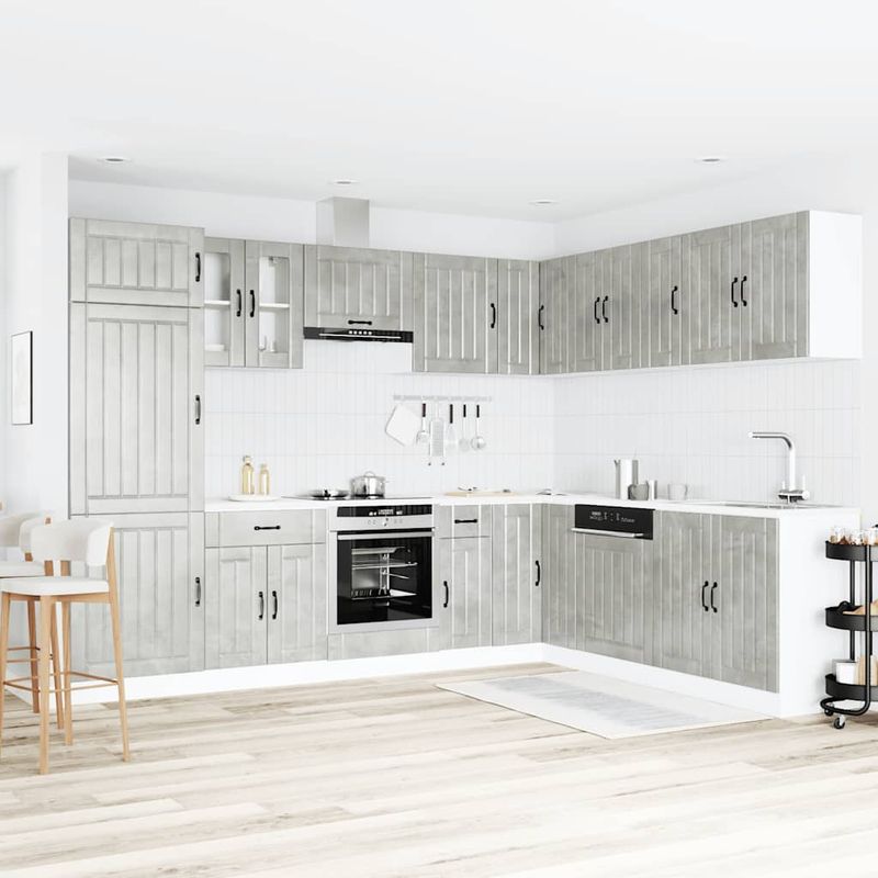 Casa si Gradina - Mobilier - Comode si corpuri - Corpuri bucatarie - Set dulapuri de bucatarie 14 piese „Lucca” gri beton Lemn - Infinity.ro