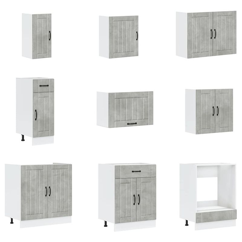 Casa si Gradina - Mobilier - Comode si corpuri - Corpuri bucatarie - Set dulapuri de bucatarie 14 piese „Lucca” gri beton Lemn - Infinity.ro