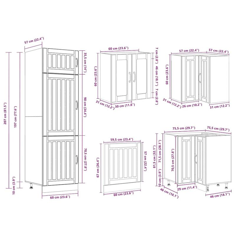 Casa si Gradina - Mobilier - Comode si corpuri - Corpuri bucatarie - Set dulapuri de bucatarie 14 piese „Lucca” gri beton Lemn - Infinity.ro