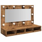 Casa si Gradina - Mobilier - Mobilier baie - Comode baie - Dulap cu oglinda si LED, lemn vechi, 90x31,5x62 cm - Infinity.ro