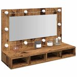 Casa si Gradina - Mobilier - Mobilier baie - Comode baie - Dulap cu oglinda si LED, lemn vechi, 90x31,5x62 cm - Infinity.ro