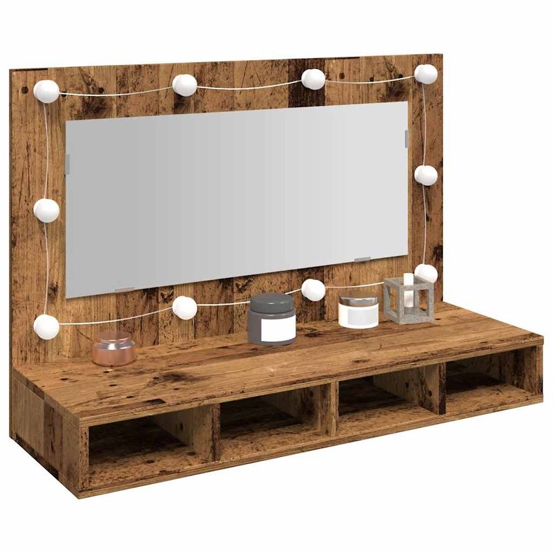 Casa si Gradina - Mobilier - Mobilier baie - Comode baie - Dulap cu oglinda si LED, lemn vechi, 90x31,5x62 cm - Infinity.ro
