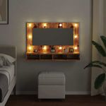 Casa si Gradina - Mobilier - Mobilier baie - Comode baie - Dulap cu oglinda si LED, lemn vechi, 90x31,5x62 cm - Infinity.ro