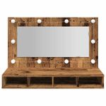 Casa si Gradina - Mobilier - Mobilier baie - Comode baie - Dulap cu oglinda si LED, lemn vechi, 90x31,5x62 cm - Infinity.ro