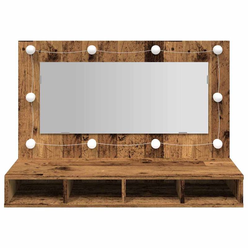 Casa si Gradina - Mobilier - Mobilier baie - Comode baie - Dulap cu oglinda si LED, lemn vechi, 90x31,5x62 cm - Infinity.ro