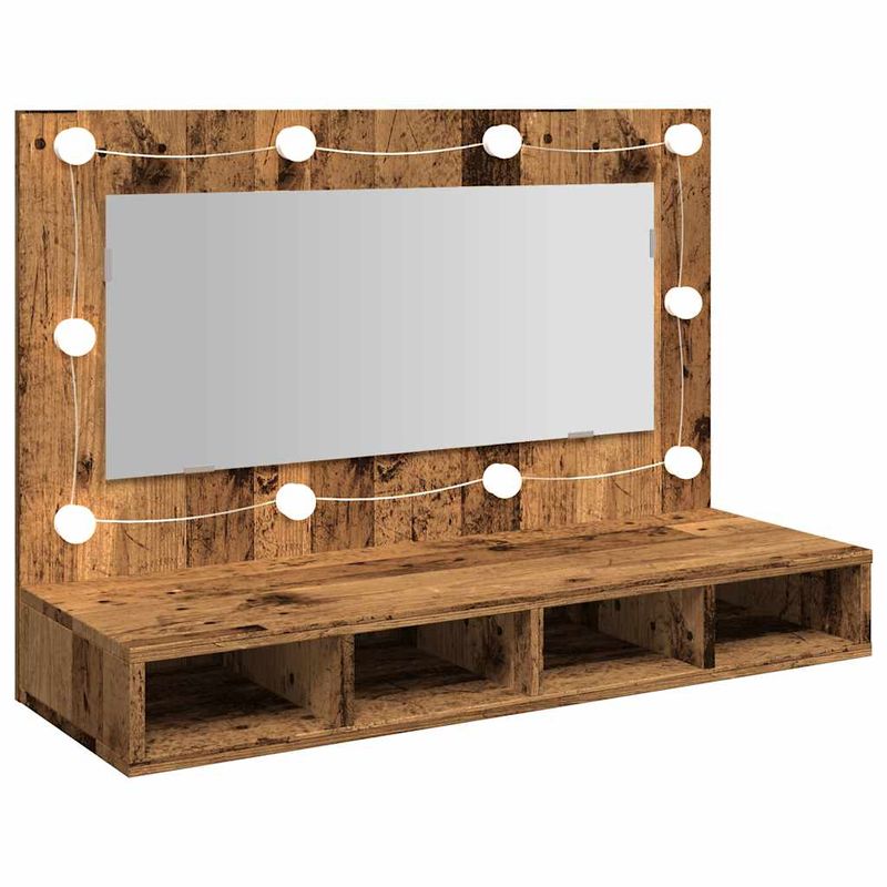 Casa si Gradina - Mobilier - Mobilier baie - Comode baie - Dulap cu oglinda si LED, lemn vechi, 90x31,5x62 cm - Infinity.ro