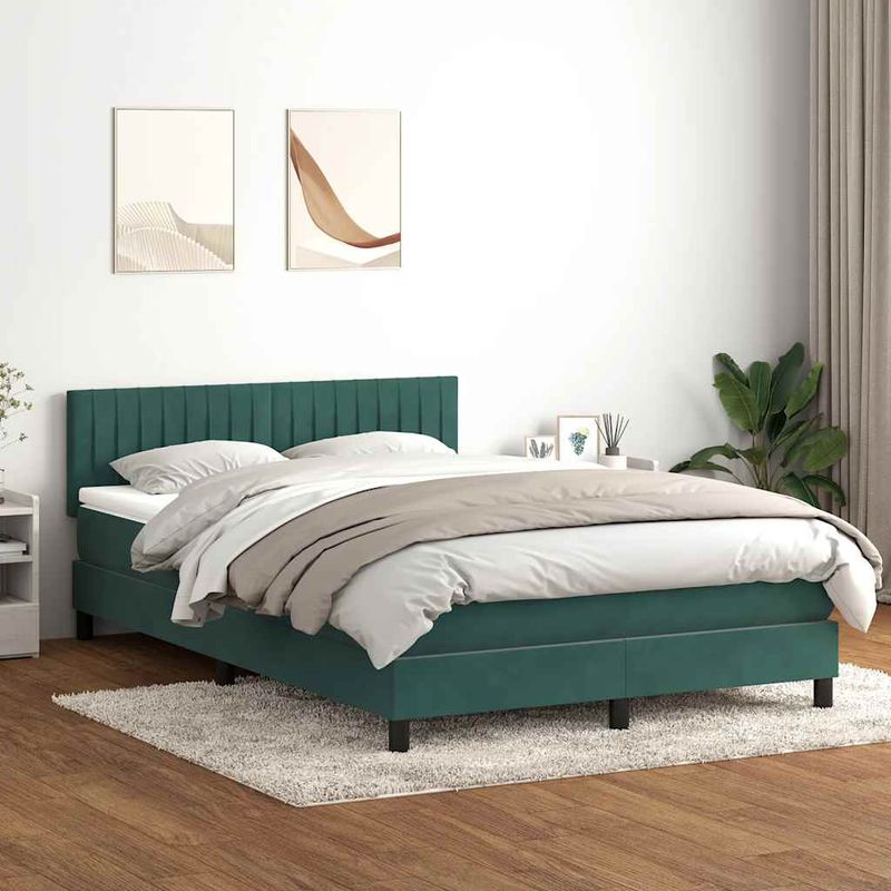 Casa si Gradina - Mobilier - Paturi si accesorii - Paturi - Pat box spring cu saltea, verde inchis, 160x220 cm, catifea - Infinity.ro