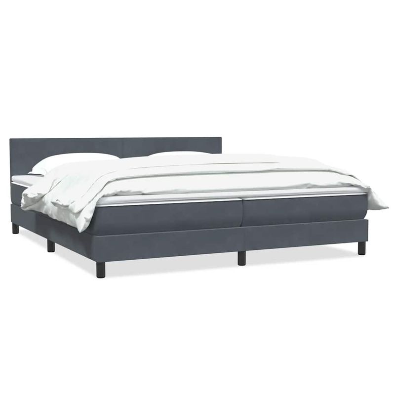 Casa si Gradina - Mobilier - Paturi si accesorii - Paturi - Pat box spring cu saltea, gri inchis, 180x210 cm, catifea - Infinity.ro