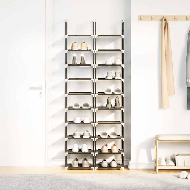 Casa si Gradina - Mobilier - Organizare si depozitare - Organizator incaltaminte - Rafturi pantofi 2 buc 10 niveluri negru tesatura netesa - Infinity.ro