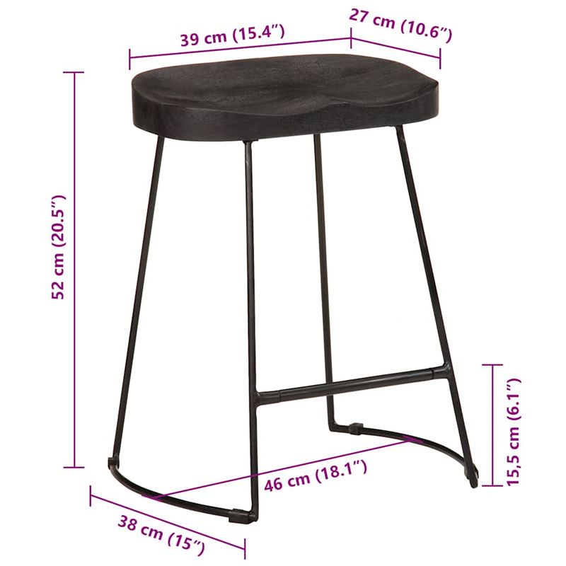 Casa si Gradina - Mobilier - Scaune si fotolii - Scaune - Scaune de bar 2 buc Negru 46x38x52 cm lemn masiv de mango - Infinity.ro