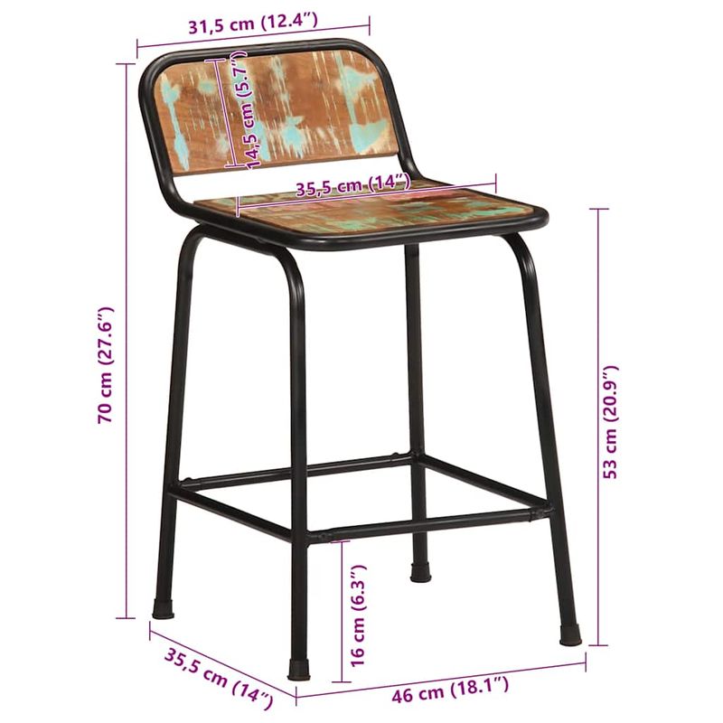 Casa si Gradina - Mobilier - Scaune si fotolii - Scaune - Scaune de bar 2 buc 46x35,5x70 cm lemn masiv recuperat - Infinity.ro