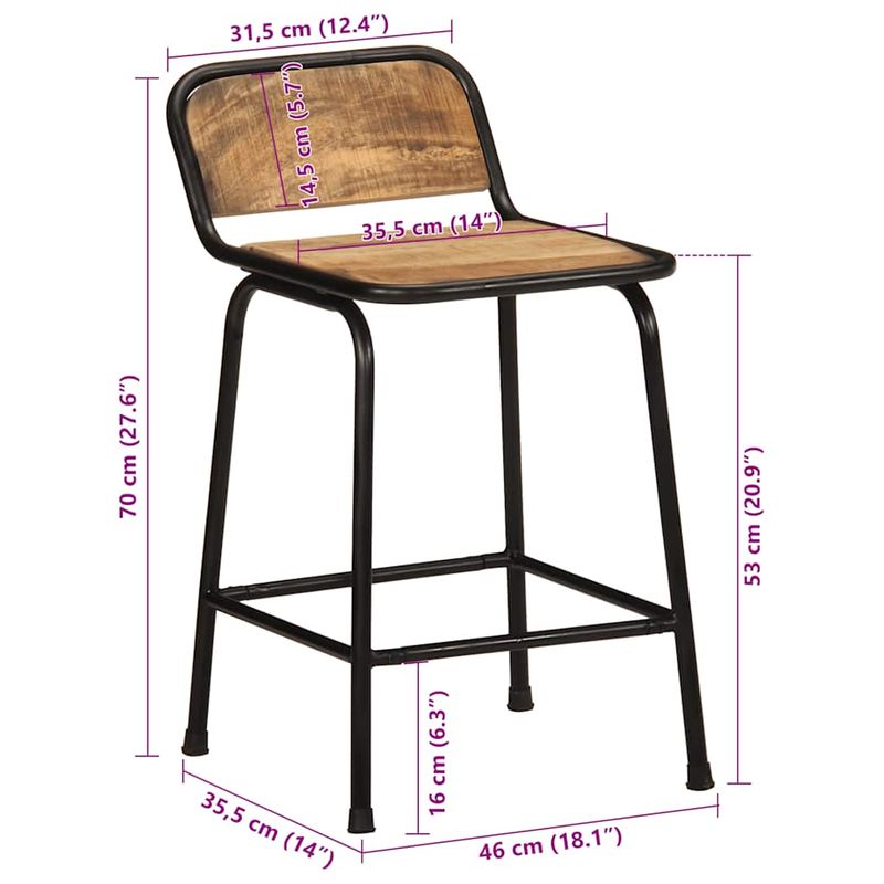 Casa si Gradina - Mobilier - Scaune si fotolii - Scaune - Scaune de bar 2 buc 46x35,5x70 cm Lemn masiv Mango brut - Infinity.ro