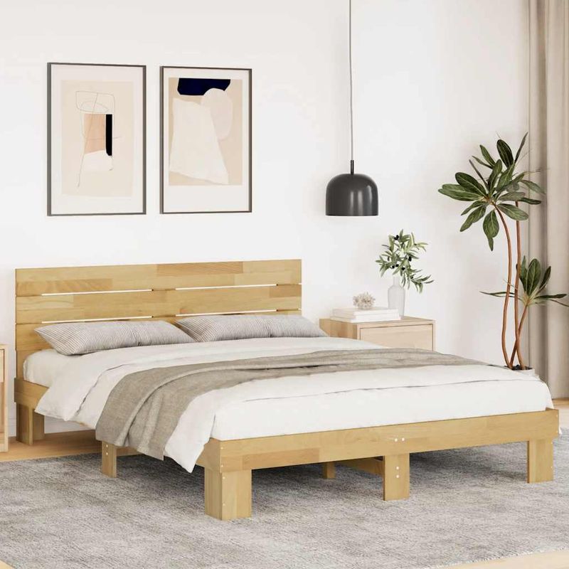 Casa si Gradina - Mobilier - Paturi si accesorii - Paturi - Cadru de pat cu tablie fara saltea 135x190 cm lemn masiv stejar - Infinity.ro