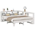 Casa si Gradina - Mobilier - Paturi si accesorii - Paturi - Pat cu biblioteca fara saltea, alb, 140x200 cm, lemn masiv pin - Infinity.ro