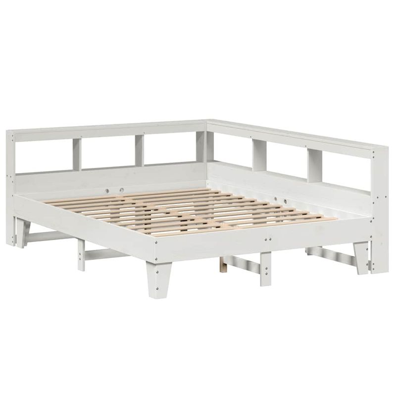 Casa si Gradina - Mobilier - Paturi si accesorii - Paturi - Pat cu biblioteca fara saltea, alb, 140x200 cm, lemn masiv pin - Infinity.ro