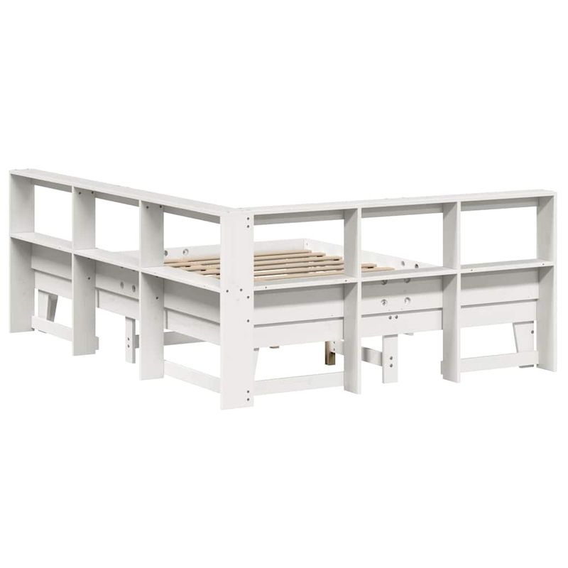 Casa si Gradina - Mobilier - Paturi si accesorii - Paturi - Pat cu biblioteca fara saltea, alb, 140x200 cm, lemn masiv pin - Infinity.ro