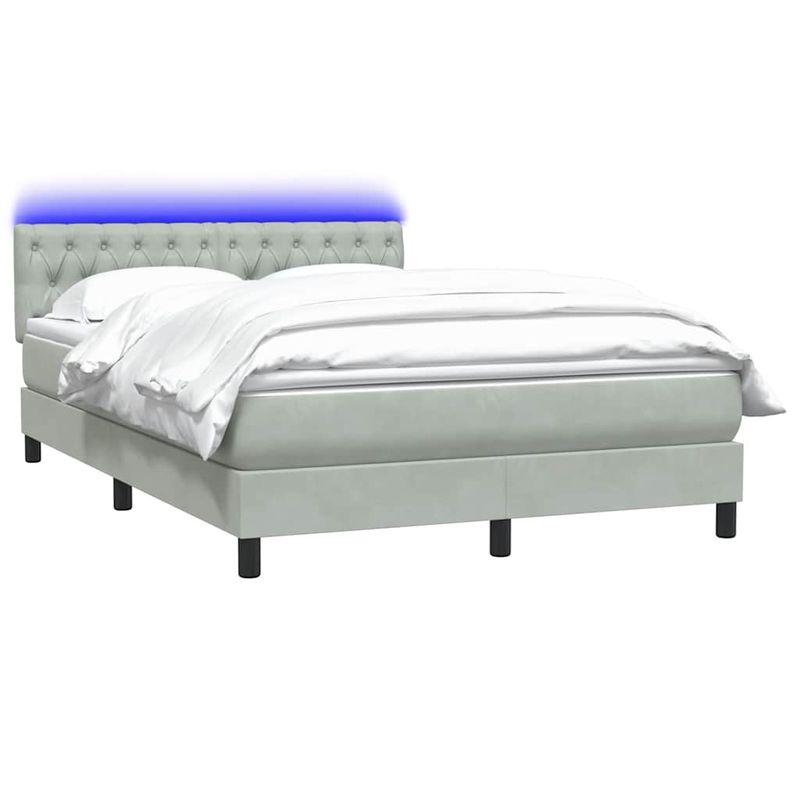 Casa si Gradina - Mobilier - Paturi si accesorii - Paturi - Pat box spring cu saltea, gri deschis, 160x220 cm, catifea - Infinity.ro